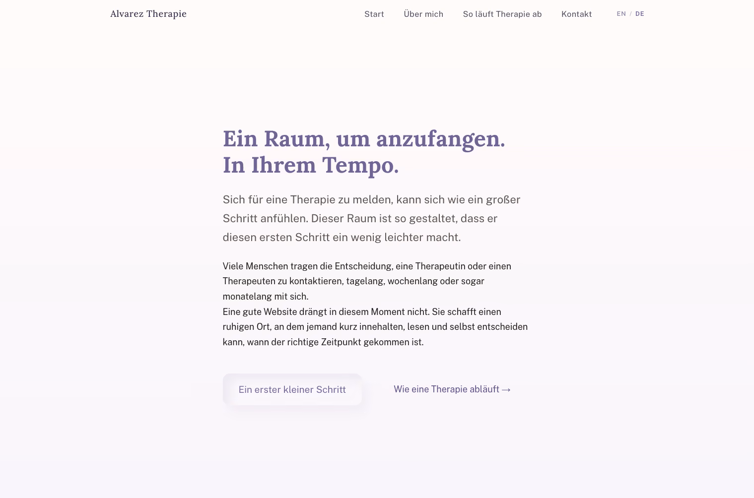 Screenshot der Alvarez Therapy Concept-Site - warm, präzise und einladend