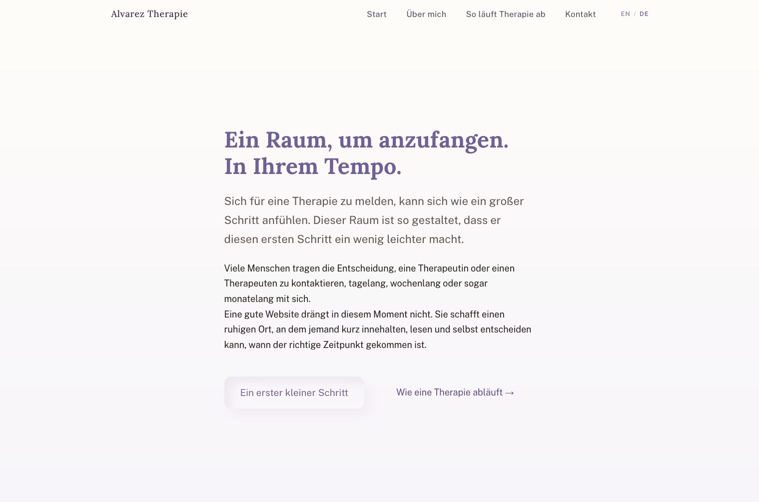 Screenshot der Alvarez Therapy Concept-Site - warm, präzise und einladend
