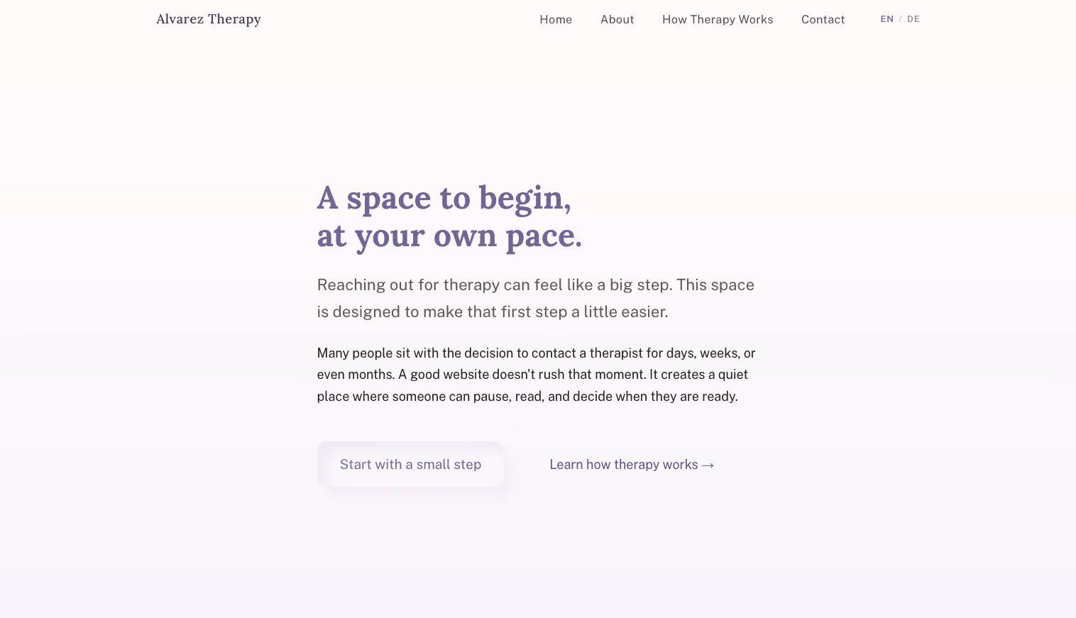 Screenshot of the Alvarez Therapy concept site - warm, precise, and welcoming