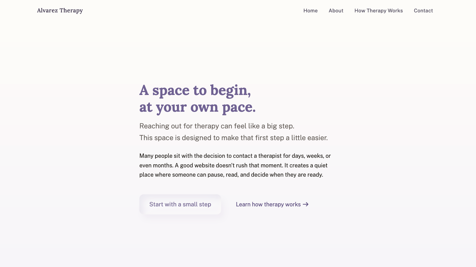 Portfolio screenshot of a concept website for psychologists, highlighting warm and human design.