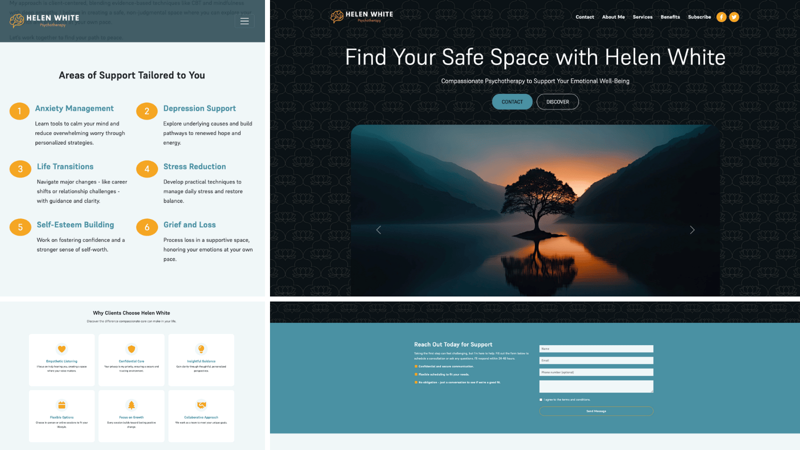 Portfolio example of an elegant website for therapy practices, showcasing online booking and client management tools.