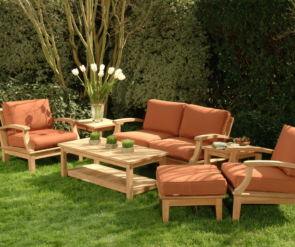 A cozy sitting area in a well-tended garden