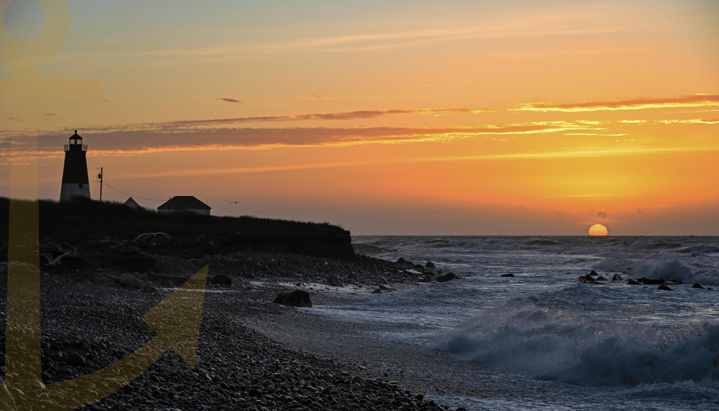 A lighthouse at sunrise