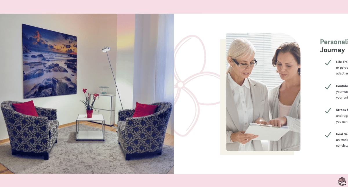 comparison between an inviting therapist office and their website as its natural extension