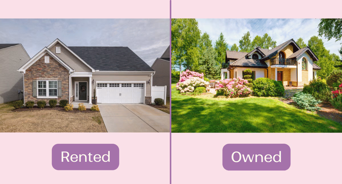 side-by-side image of a generic rented home and a well-cared for owned home
