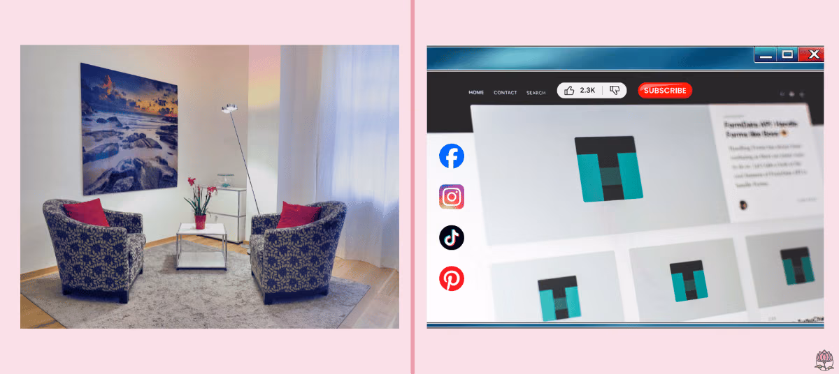 comparison between a welcoming office and a generic template website
